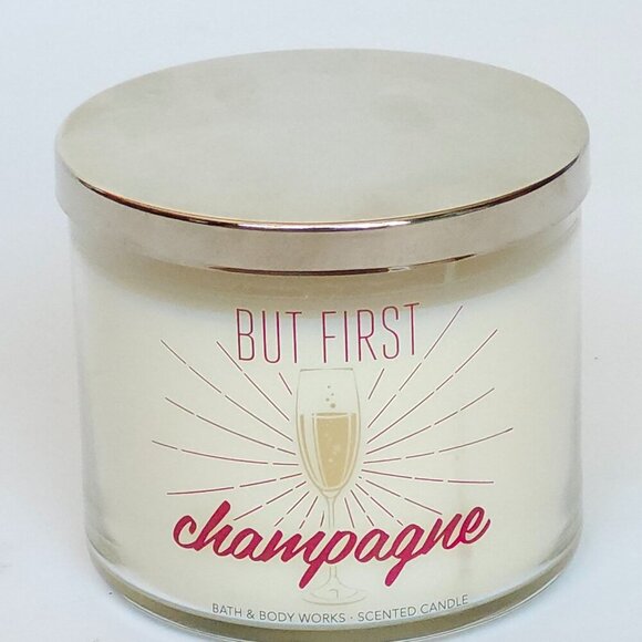 BATH AND BODY WORKS BUT FIRST CHAMPAGNE! Three Wick Candle Champagne Toast - Picture 1 of 8